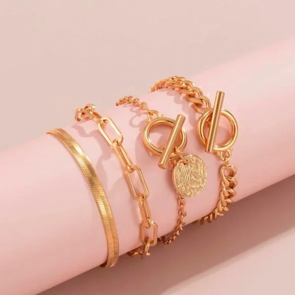 ✨ Layered Round Charm Gold Bracelets (Boutique) - Picture 2 of 6